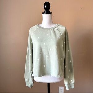 PINK ROSE | Sage Green Lightning Bolt Graphic Cropped Sweatshirt Sz XL